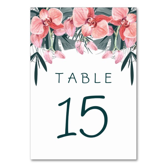 Tropical Floral Wedding Table Number (Front)