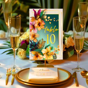 Tropical Floral Wedding Table Number Card
