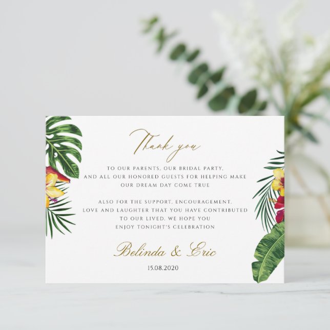 Tropical Floral Wedding Thank You Card (Standing Front)