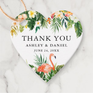 Tropical Floral Wedding Thank You Flamingo Heart Favour Tags