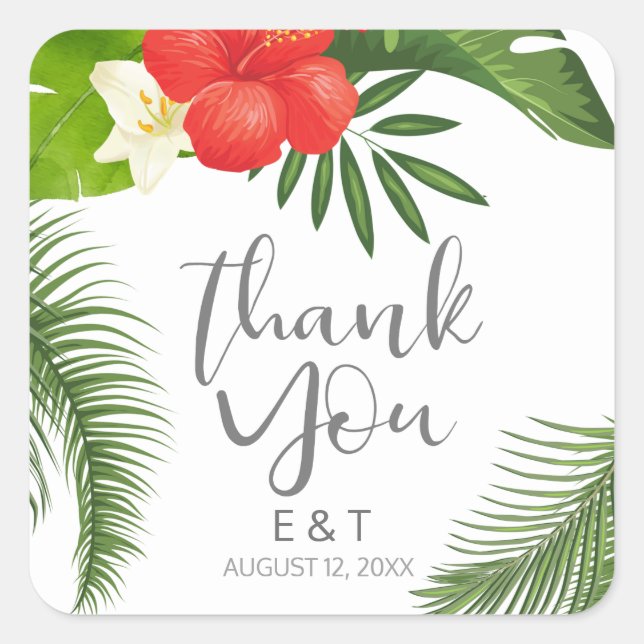Tropical Floral Wedding Thank You ID475 Square Sticker (Front)