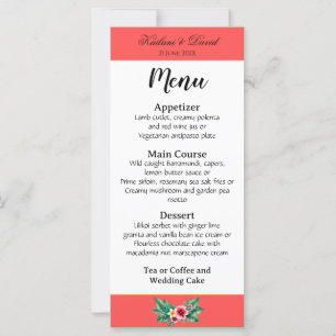 Tropical Floral wedding theme menu card