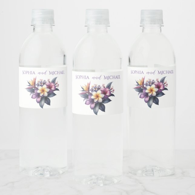 Tropical Floral-Wedding  Water Bottle Label (Bottles)