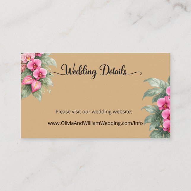 Tropical Floral Wedding Website QR Code Enclosure  Card (Front)
