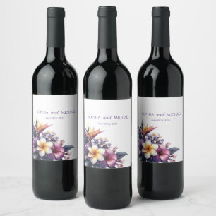 Tropical Floral-Wedding Wine Label