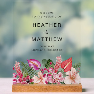 Tropical Floral Welcome Acrylic Sign