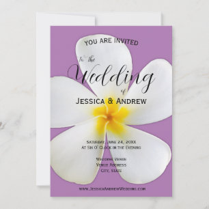 Tropical Floral, White Plumeria, Lavender, Wedding Invitation