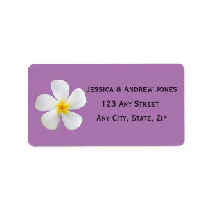 Tropical Floral, White Plumeria, Lavender, Wedding Label