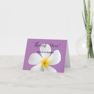 Tropical Floral, White Plumeria, Lavender, Wedding Thank You Card