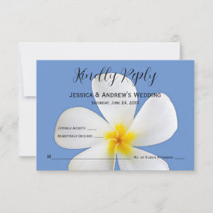 Tropical Floral, White Plumeria on Blue, RSVP Thank You Card