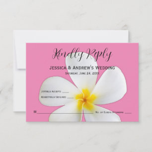 Tropical Floral, White Plumeria on Pink, RSVP Thank You Card