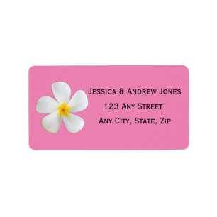 Tropical Floral, White Plumeria on Pink, Wedding Label