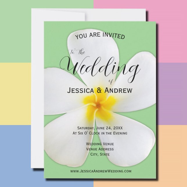 Tropical Floral, White Plumeria on Sage, Wedding Invitation (Creator Uploaded)