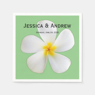 Tropical Floral, White Plumeria on Sage, Wedding Napkin