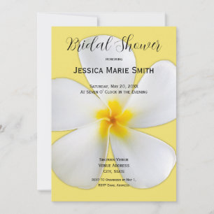 Tropical Floral, White Plumeria on Yellow, Bridal Invitation
