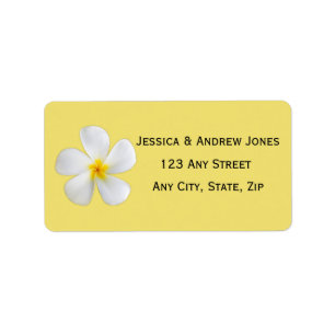 Tropical Floral, White Plumeria on Yellow, Wedding Label