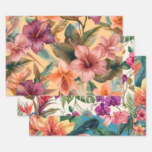 Tropical Floral Wrapping Paper Sheets – 3 Pack
