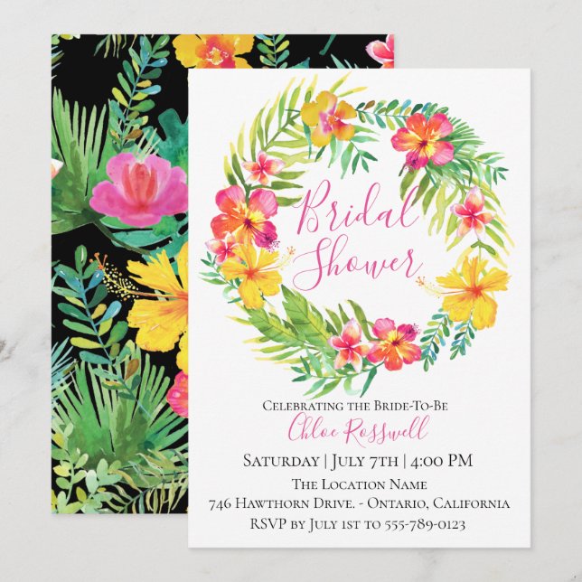 Tropical Floral Wreath Bridal Shower Invitation (Front/Back)