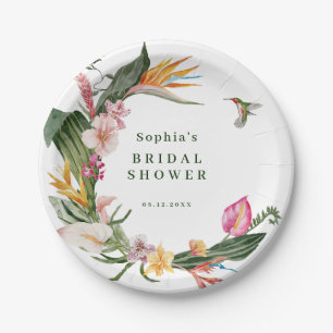 Tropical Floral Wreath Bridal Shower Invitation Paper Plate