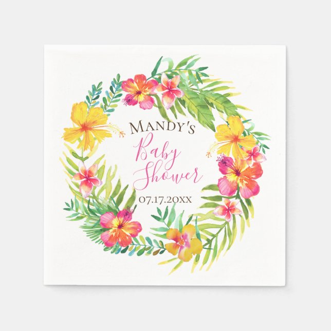 Tropical Floral Wreath Personalised Napkin (Front)