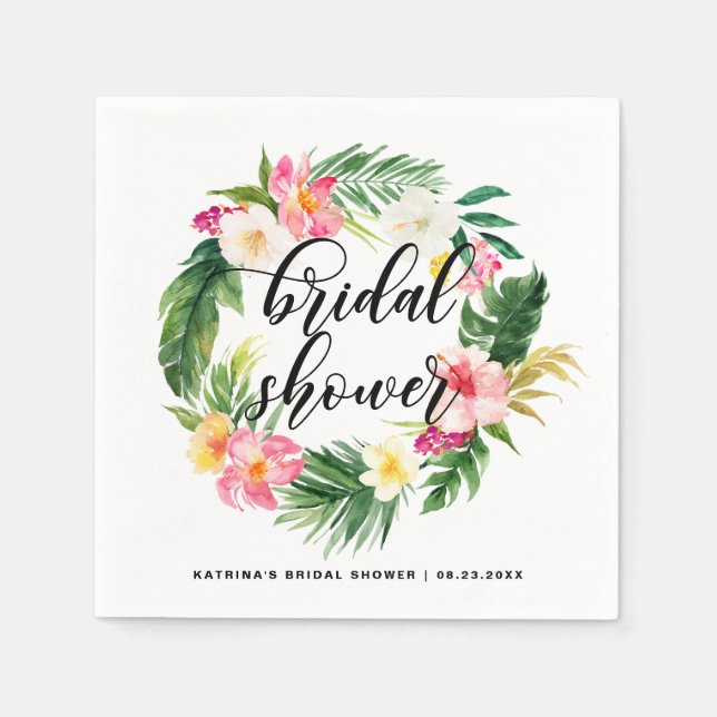 Tropical Floral Wreath Summer Bridal Shower Napkin (Front)
