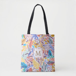 Tropical Floral yellow and orange Monogram Tote Bag
