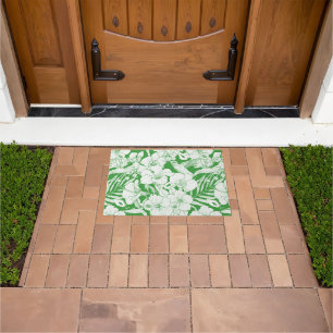 Tropical Florals and Hummingbird in green and off Doormat
