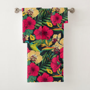 Tropical Florals and Hummingbird - Summer Botanica Bath Towel Set