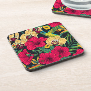 Tropical Florals and Hummingbird - Summer Botanica Coaster