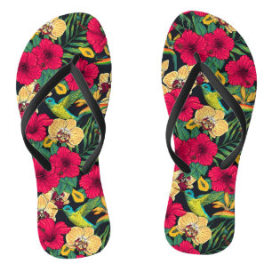 Tropical Florals and Hummingbird - Summer Botanica Flip Flops