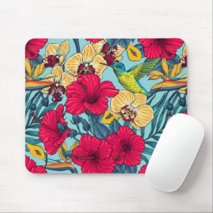 Tropical Florals and Hummingbird - Summer Botanica Mouse Mat