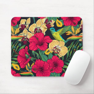 Tropical Florals and Hummingbird - Summer Botanica Mouse Mat