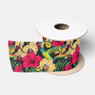 Tropical Florals and Hummingbird - Summer Botanica Satin Ribbon