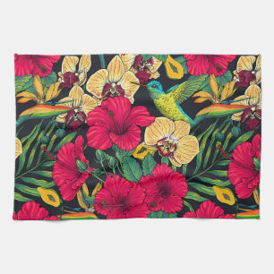 Tropical Florals and Hummingbird - Summer Botanica Tea Towel