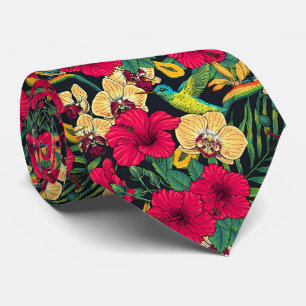 Tropical Florals and Hummingbird - Summer Botanica Tie
