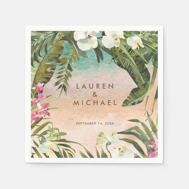 tropical florals beach summer wedding napkins (Front)