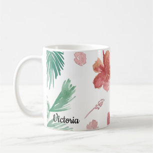 Tropical Florals Hand Watercolor Mum Name Coffee Mug