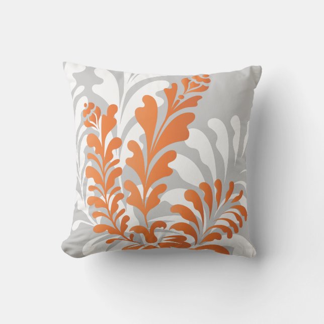 Tropical Florals Orange, White & Grey Customisable Cushion (Front)