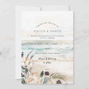 tropical florals protea beach wedding invitation