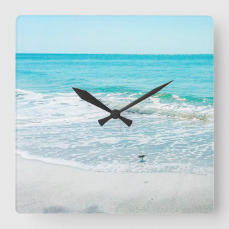 Tropical Florida Beach Sand Ocean Waves Sandpiper Square Wall Clock