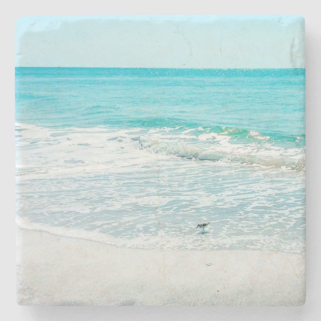 Tropical Florida Beach Sand Ocean Waves Sandpiper Stone Coaster (Front)