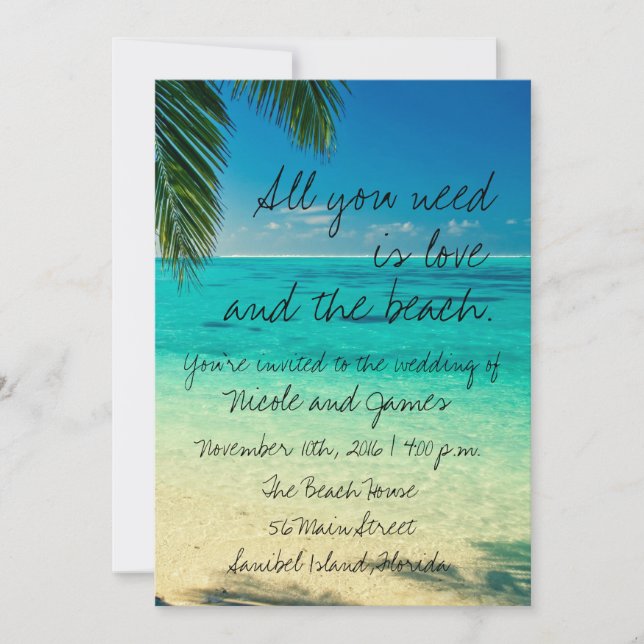 Tropical Florida Beach Wedding Invite (Front)