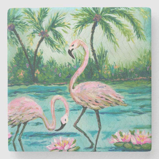 Tropical Florida Flamingo Stone Coaster (Front)