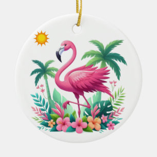 Tropical/Florida pink flamingo Ceramic Tree Decoration