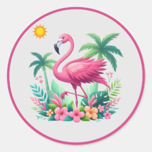 Tropical/Florida pink flamingo Classic Round Sticker