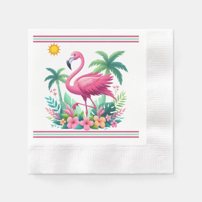 Tropical/Florida pink flamingo Napkin (Front)