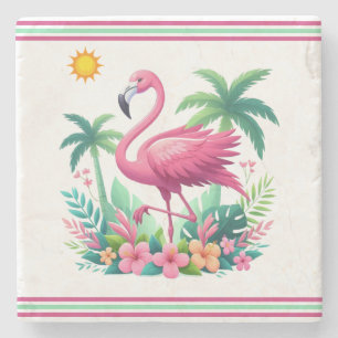 Tropical/Florida pink flamingo Stone Coaster