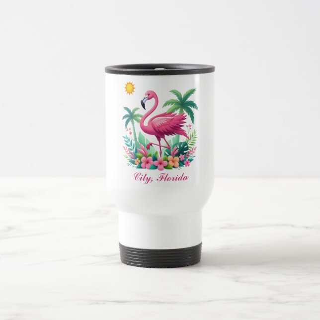 Tropical/Florida pink flamingo Travel Mug (Center)