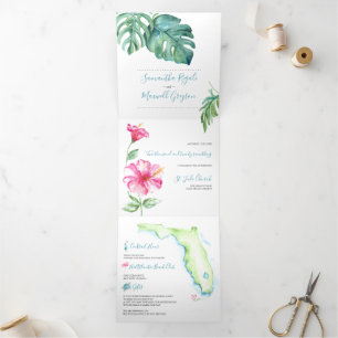 Tropical Florida Wedding Invitation All In One