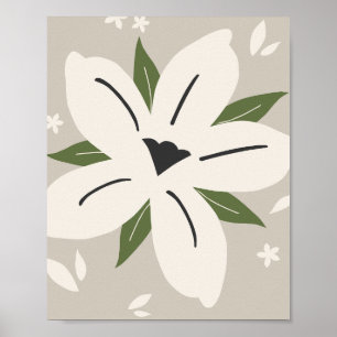 Tropical Flower 04 Cream On Beige Botanical Poster